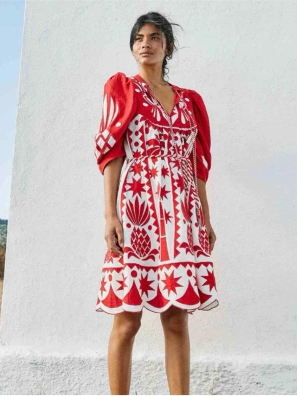 FARM Rio Tropical Cutwork Midi Dress Medium Red RARE